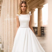 2021 satin wedding cap sleeves lace applique beach bride dress sexy boho long train gown hot sale vestido de noiva