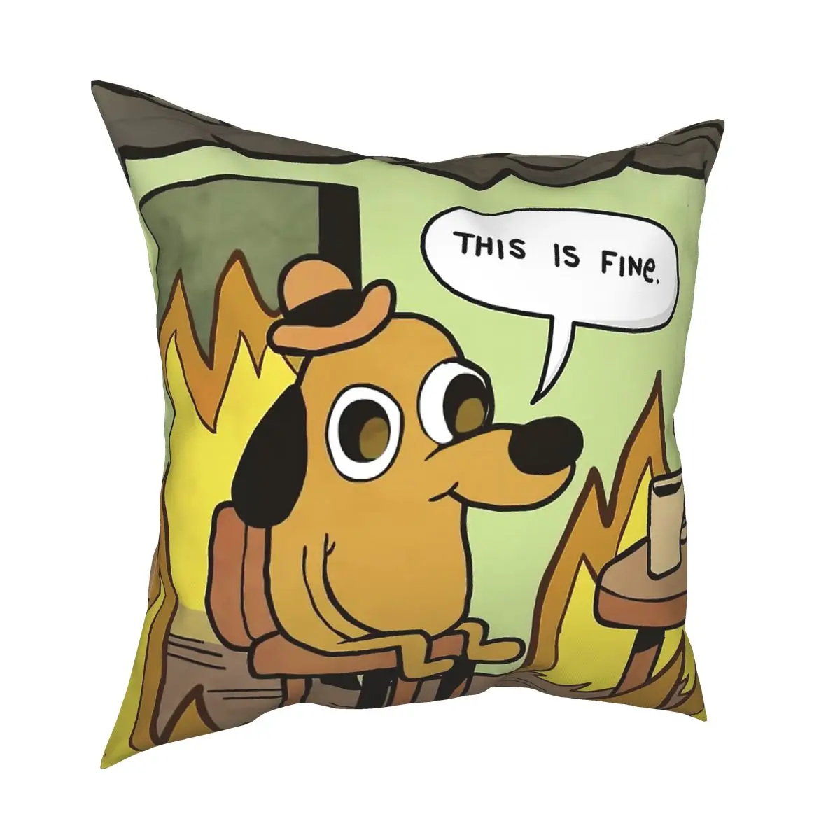This Is Fine Funny Dog Fire Meme Square Pillow Case Decorative Pillow Customized Cushion Covers