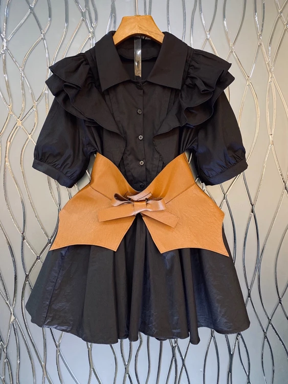 

2021 spring and summer new ladies fashion waist short-sleeved dress 328