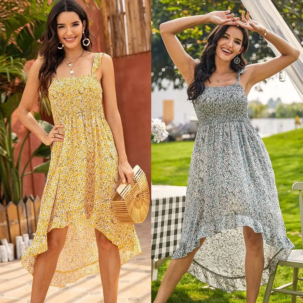 

New women's suspender mid long skirt sexy Ruffle Floral Dress