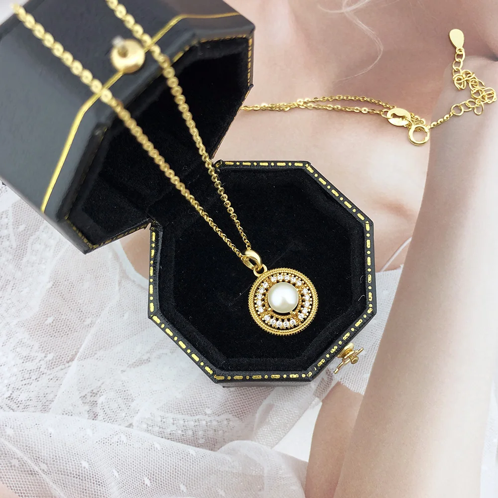 Женское ожерелье с подвеской из серебра 925 пробы пресноводным жемчугом |