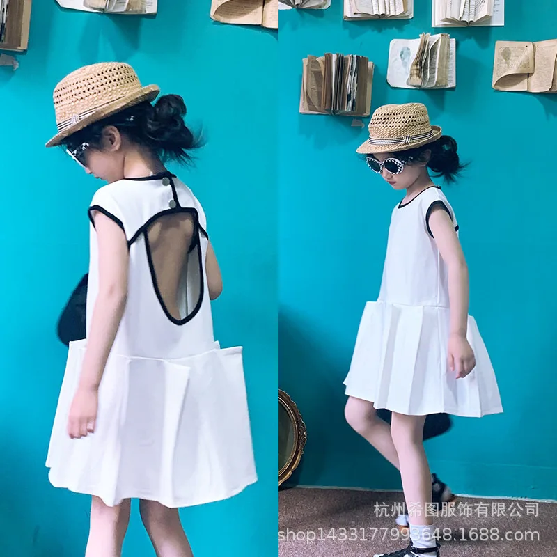 2020 spring and summer new girls dress Korean sleeveless vest open back niche design | Детская одежда и обувь