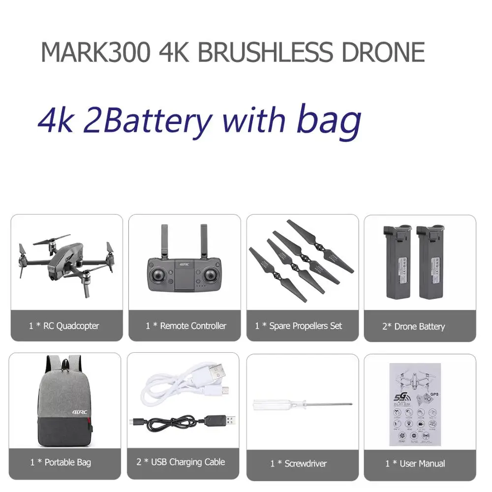 4K 2B with Bag Gps Радиоуправляемый Дрон с камерой 4K 5G Wifi оптический поток позиционирования управление жестом 25 мин Flighting бесщеточный Радиоуправляемый квадрокоптер MARK300 - Цвет: 4K 2B with Bag