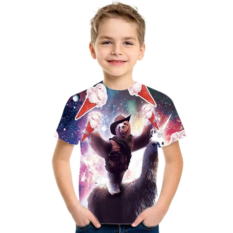 

Kids t shirt 3D Print Lazy Cat Boys Funny Cute Girls Harajuku Streetwear Children's Clothing Short-Sleeved Casual Tops 4-14Year