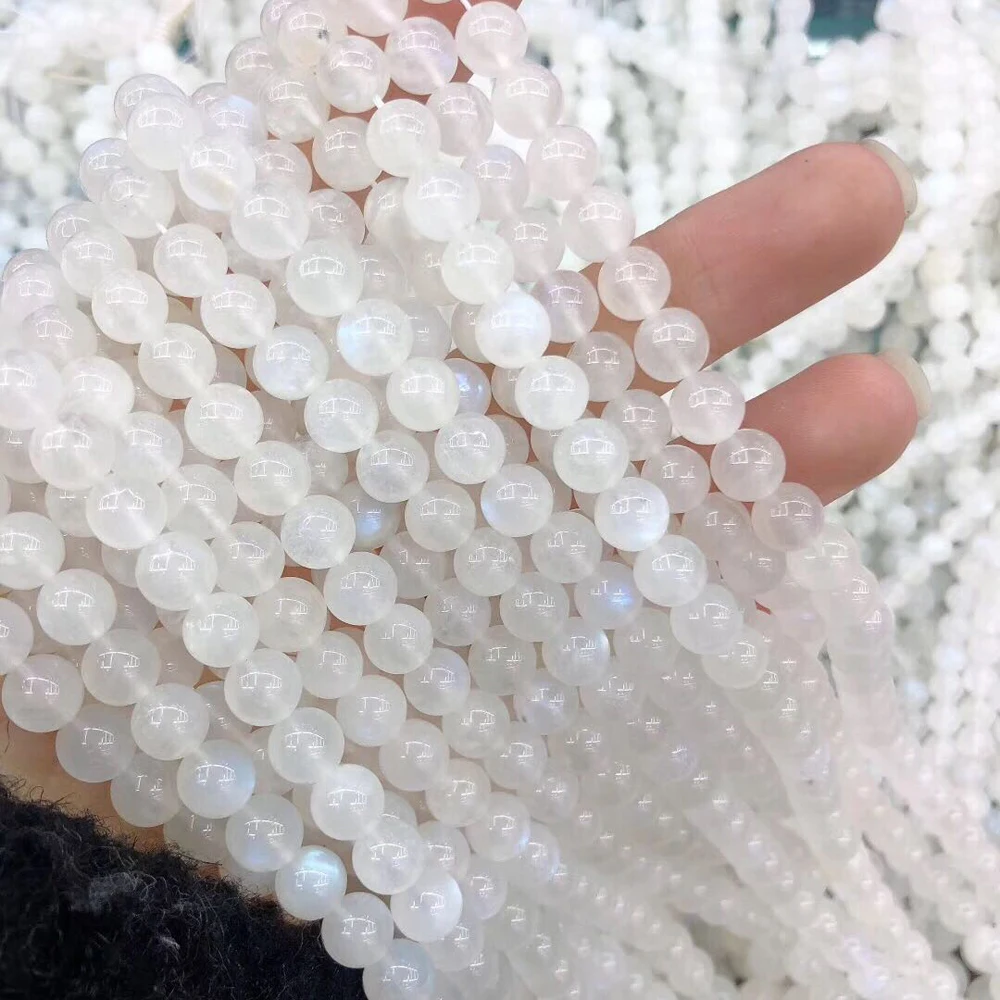 Круглые бусины из натурального камня с голубым лунным камнем для изготовления