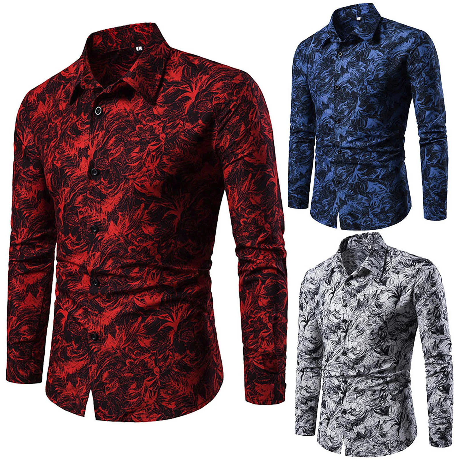 

Fashion Men's Casual Floral Printed Turn-down Collar Single-breasted Long Sleeve Slim Party Club Shirts Tops Camisa Masculina#g3