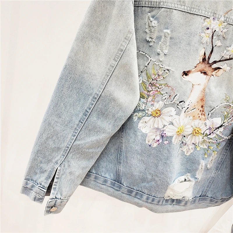 

Fad Spring Autumn Denim Jacket Women Heavy Industry Embroidery Beaded Coat Women's Short Loose Slim Streetwear Vogue Clothes