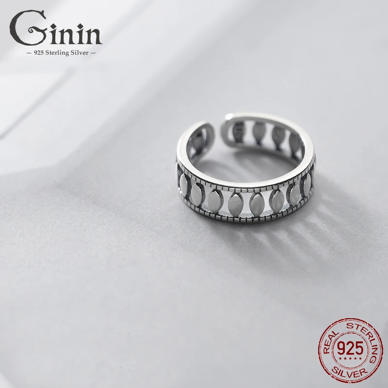 

Ginin 925 Sterling Silver Ring Women's Korean Style Fashionable Elegant Thai Silver Hollow Water Drops Retro Lady Ring Jewelry