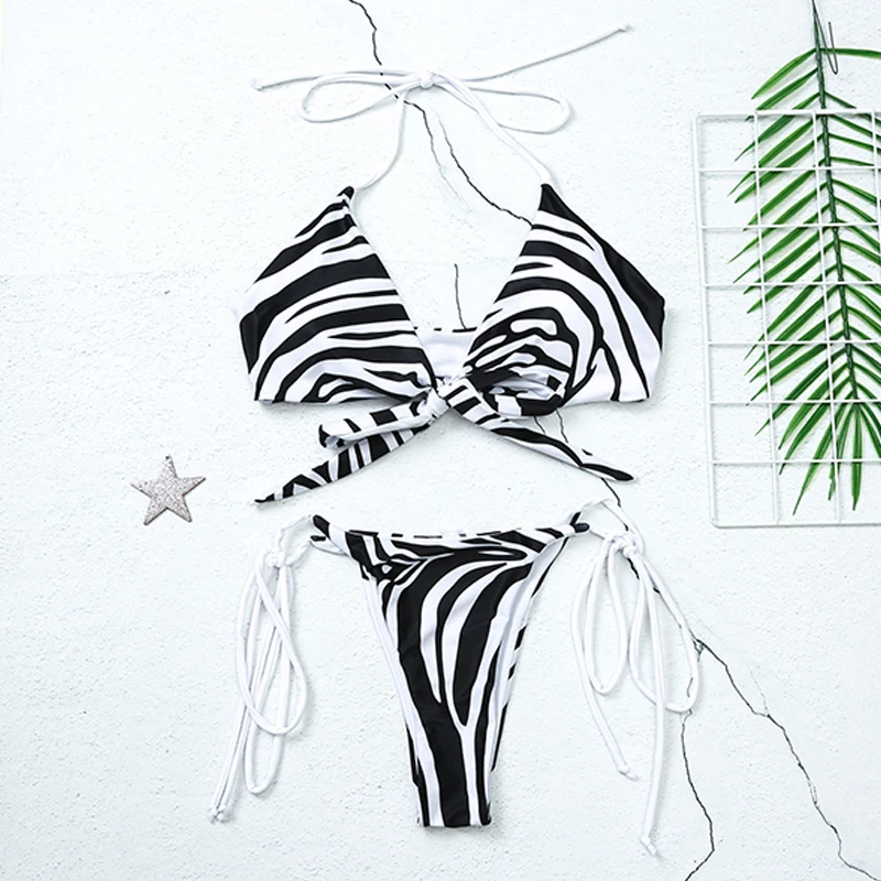 Женский комплект бикини с принтом зебры купальный костюм пуш-ап на бретельках