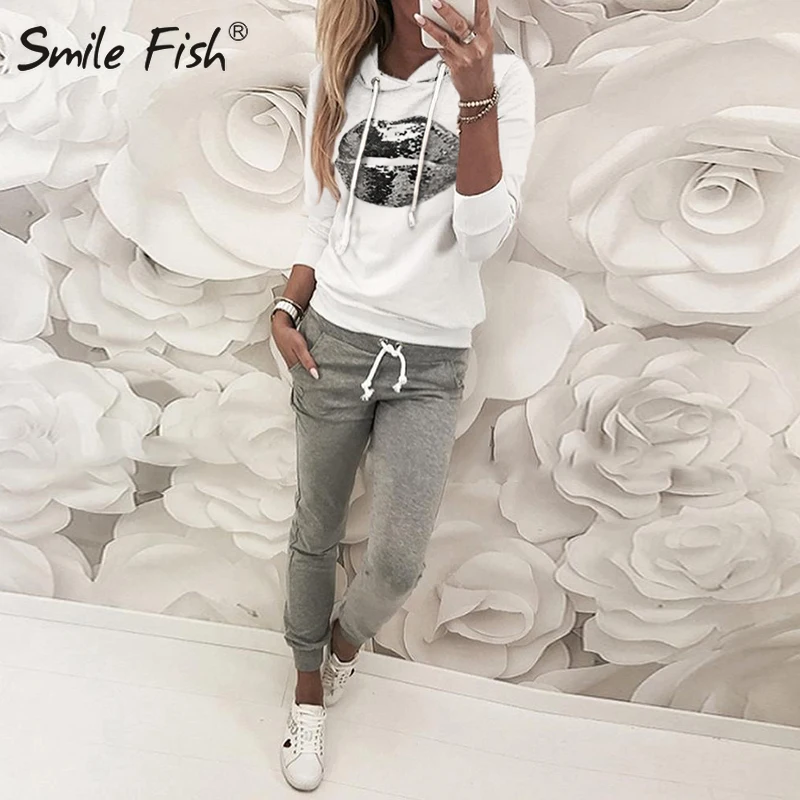 Женский спортивный костюм с блестками и капюшоном повседневный комплект из двух