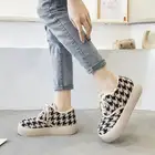 2021 плюшевые туфли на толстой подошве, женские зимние туфли с рисунком гусиные лапки, лоферы для ленивых, обувь с большим носком из хлопка