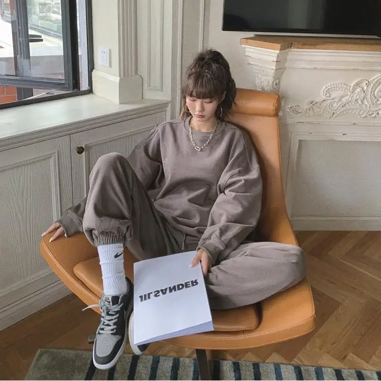 

2021 Spring Autumn New Simple Style Letters Casual Sportswear Top Pant Suit Women