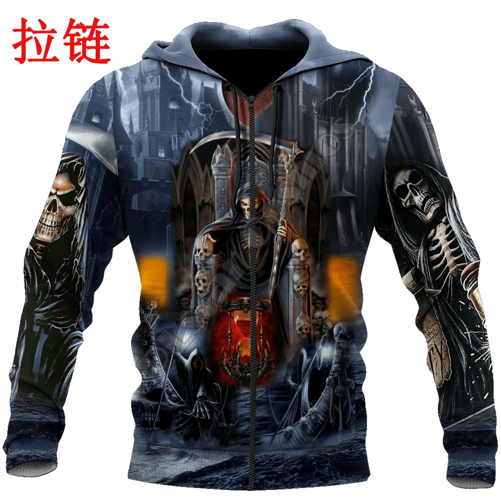 Осенняя модная мужская толстовка унисекс с 3D-принтом черепа Жнеца уличная одежда