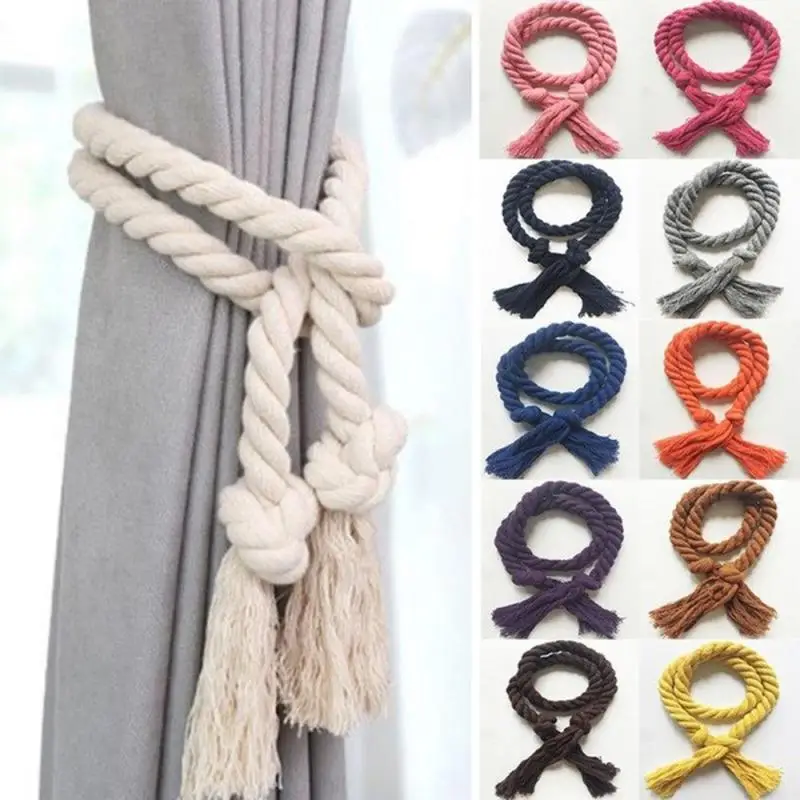 

2 Pcs/Set Solid Color Curtain Buckles Tie Rope Cotton Linen Curtain Tieback Holder Hand Weaving Rope For Curtains Holdback Hot