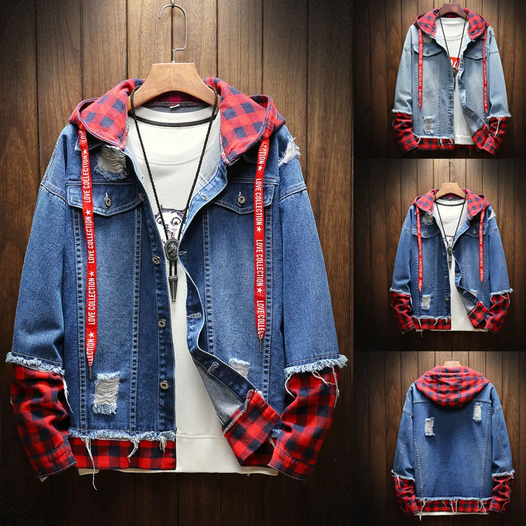 

Hot Sale Men's Autumn Winter Casual Vintage Design Wash Distressed Denim Jacket Coat Top Blouse High Quality Winter Jacket Coat