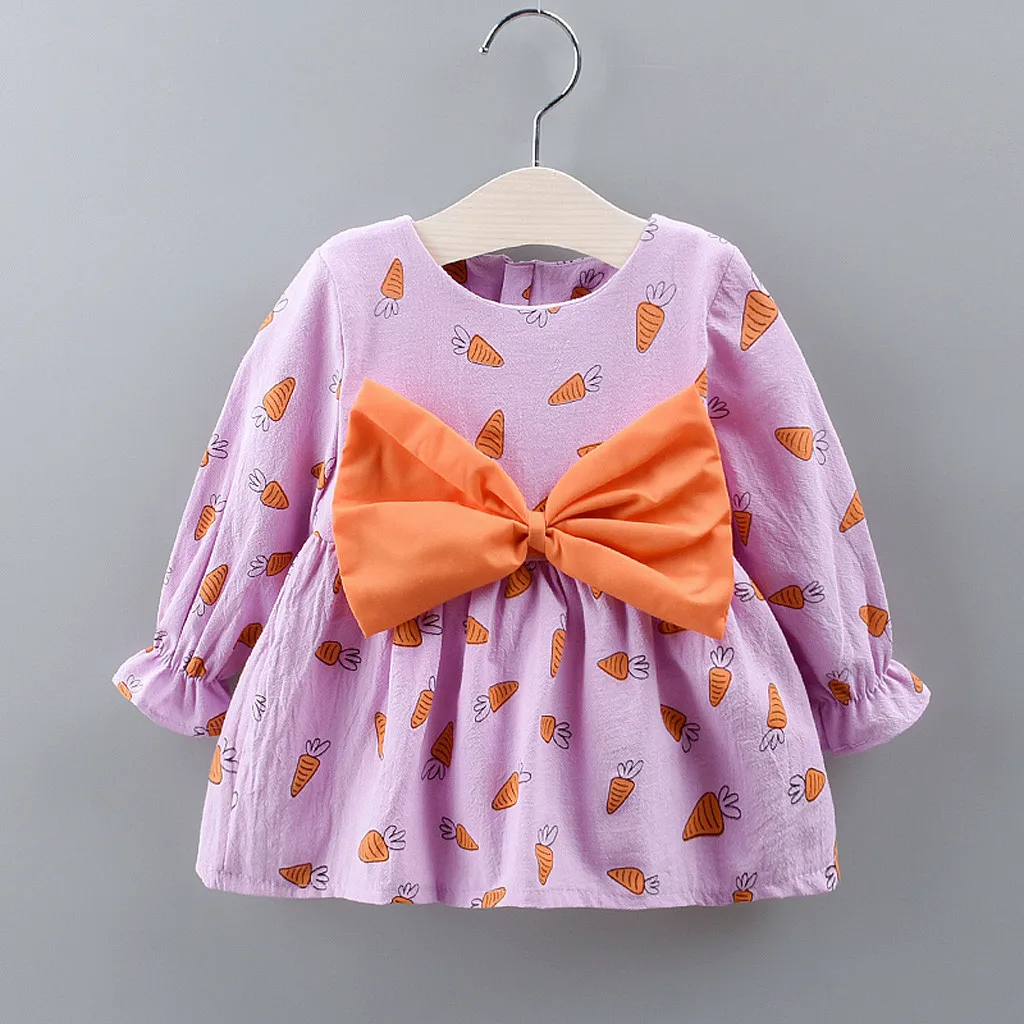 Зимнее платье принцессы с длинным рукавом детское праздничное принтом моркови и