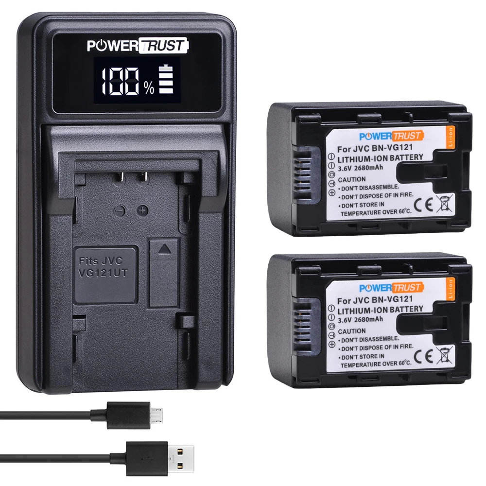 1X2680 mAh BN-VG121 VG121U VG121US батарея и светодиодный USB зарядное устройство для JVC Everio GZ-E серии BN-VG138 BN-VG107U VG114 батареи