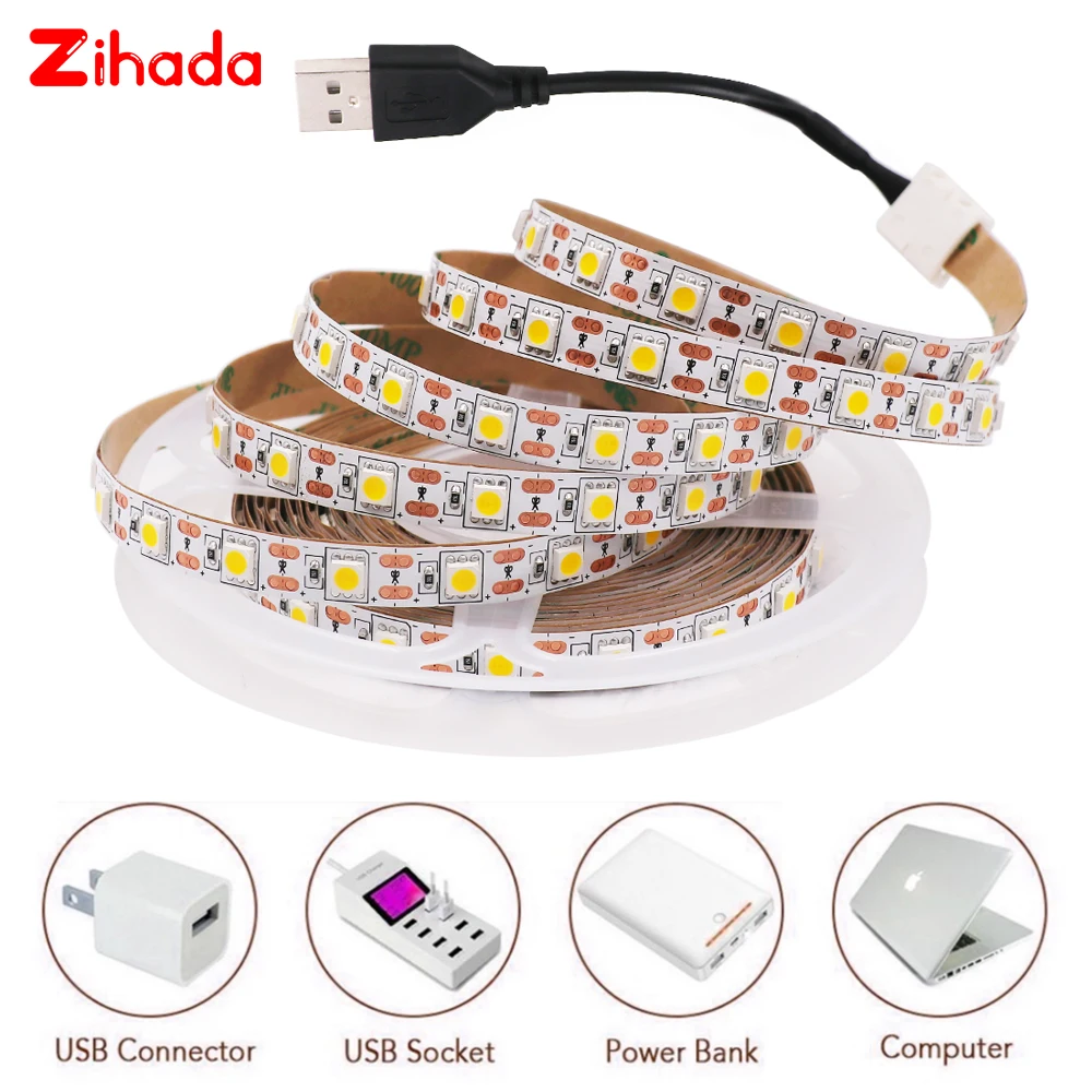 Светодиодная лента USB 5050 5 В светодиодная e 60 светодиодов/м гибкая для шкафа