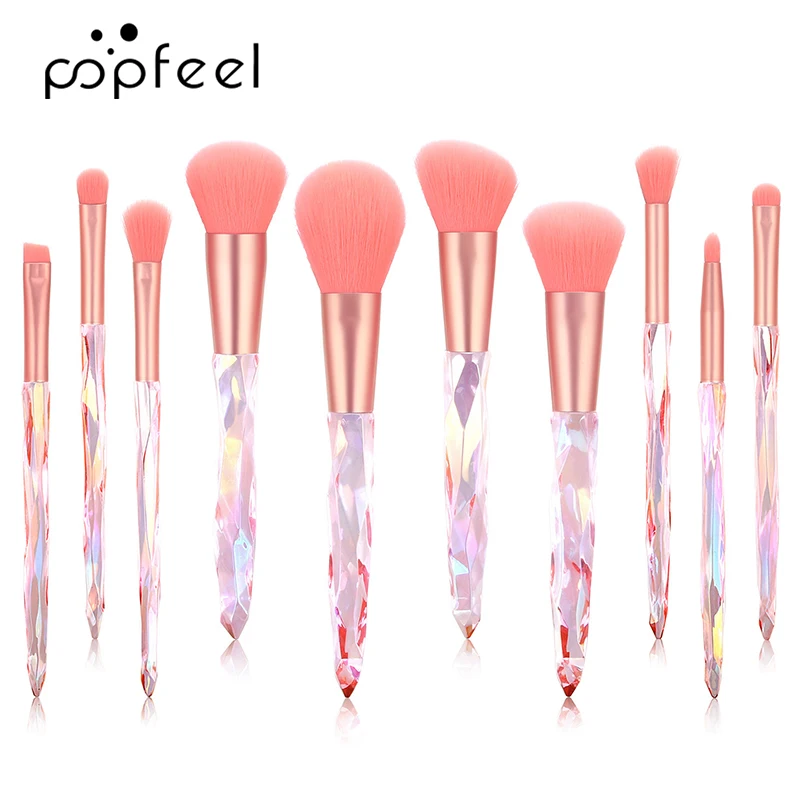 

10Pcs Crystal Makeup Brushes Sets Foundation Powder Cosmetic Blush Eyeshadow Women Beauty Glitter Make Up Brush Tools Hot Sale