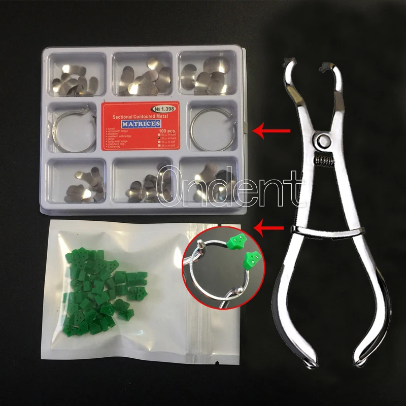 

Dental Matrix Sectional Contoured Metal Matrices + Matrix Band Forming Clip+wedges silicone