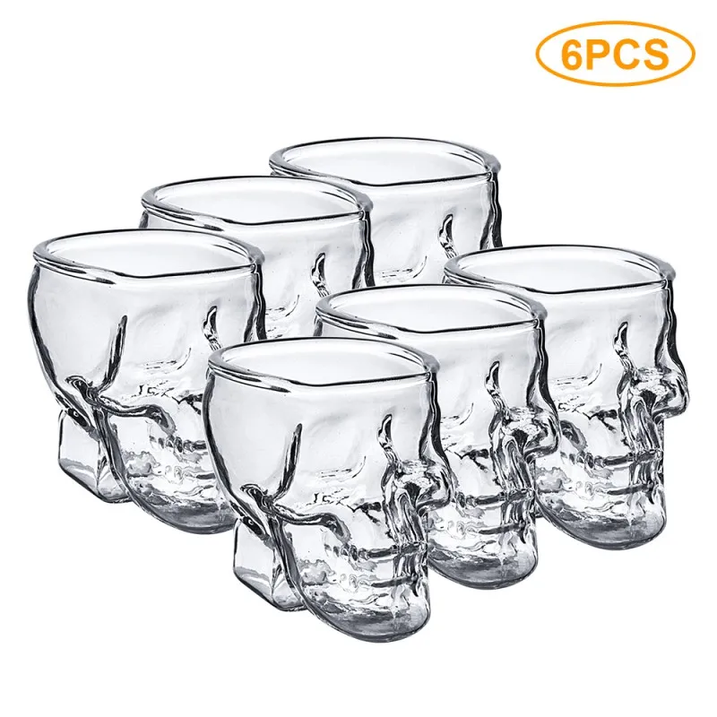 1/2/6pcs Halloween Skull Shaped Clear Glass Novelty 2.8 Oz Shot Glasses Decorative Drinkware Tea Coffee Cups for Home Office