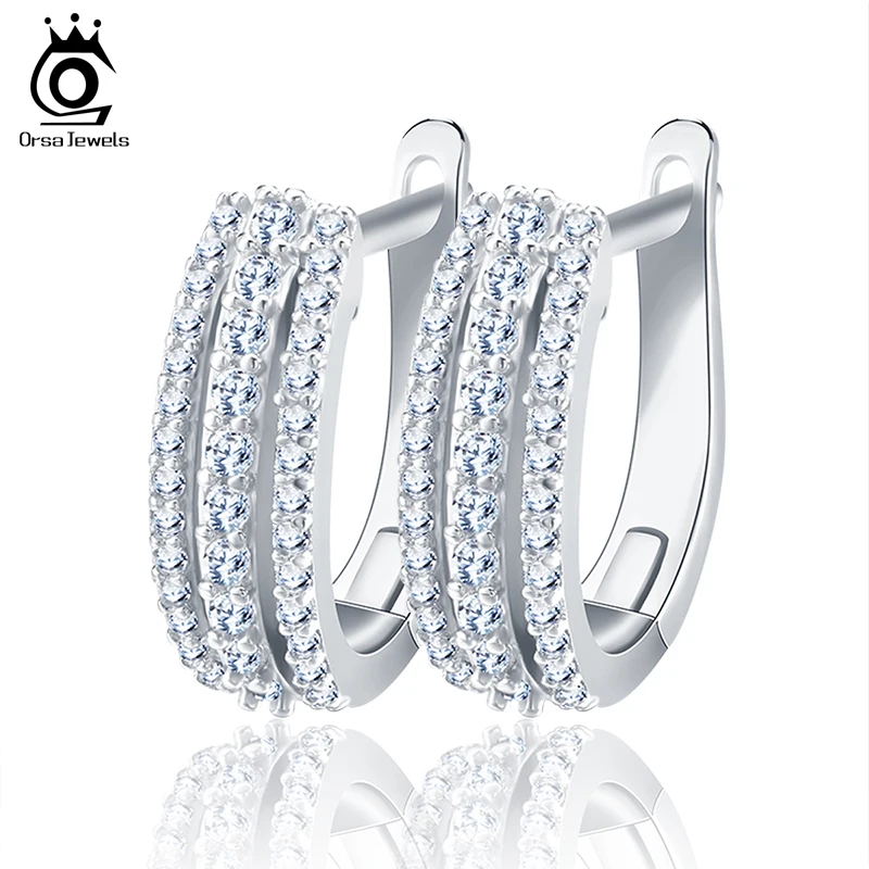 ORSA JEWELS винтажные женские круглые серьги с 3 рядами блестящих австрийских фианитов роскошные круглые серьги-кольца ювелирные изделия OE147