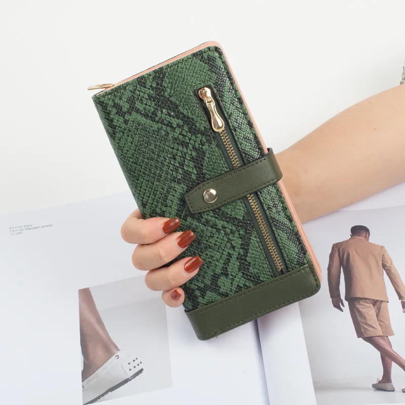 

New Lady's Hand Wallet Fashion Designer Snake Pattern Buckle Multi-Card Card Holder Large Capacity Zipper Long Coin Purse Women