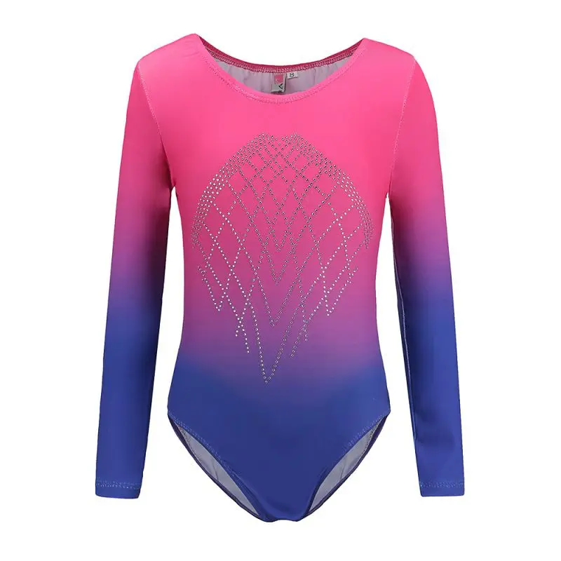 

Girls Diamonds Highlights Long Sleeved Gradient Color Body Suit Ballet Gymnastics Dance Practice Clothes