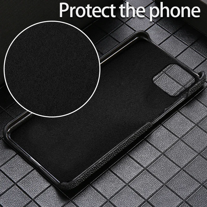 Handmade Genuine Pearl Fish Leather Phone Case for iPhone 13 Pro Max 12 Mini 11 Pro XS XR Anti-fall Armor Back Cover