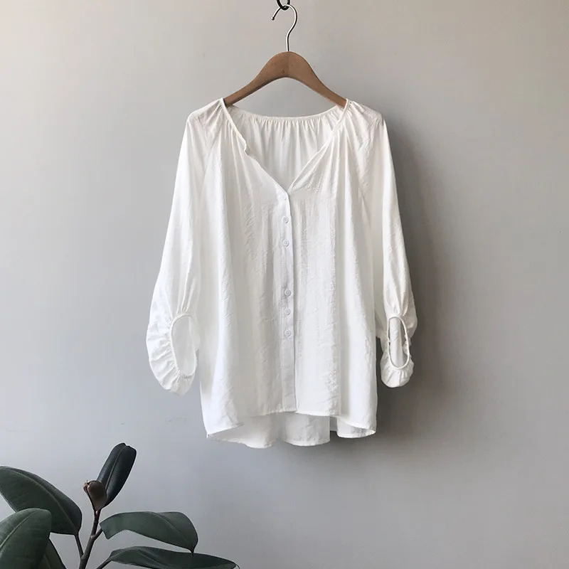 Летняя Новинка 2019 Повседневная рубашка с длинным рукавом свободная однотонная