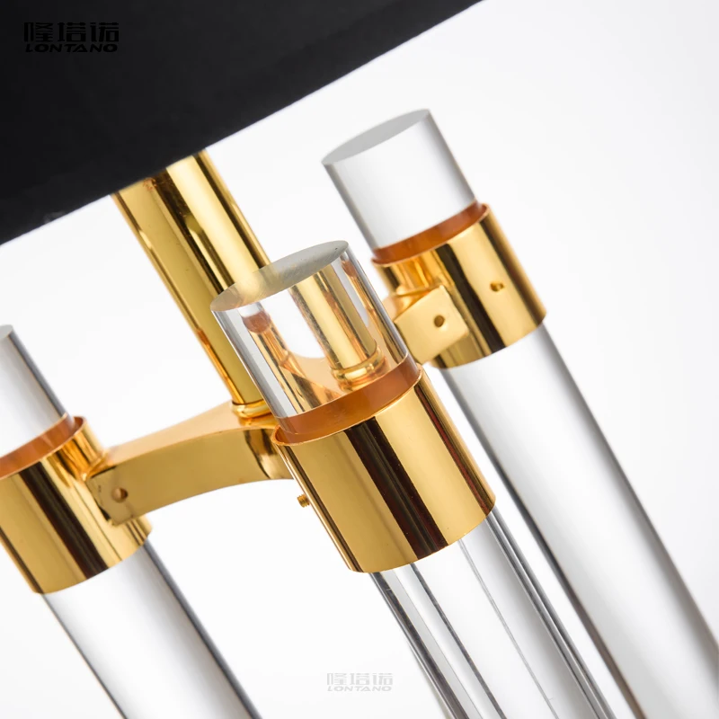 

Modern Pillar Crystal Table Lamp Abajurs Gold Metal Living Room Home Decor Lamps Table Black White Fabric Bedroom Lamp Luminaire
