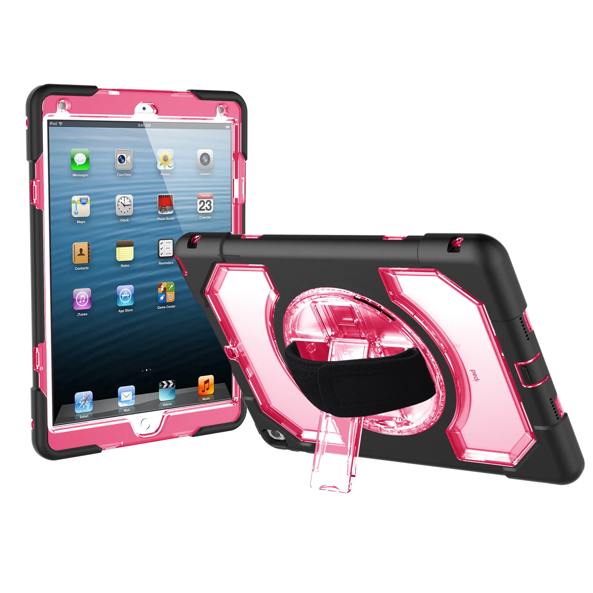 Rose Red Силиконовый чехол для iPad Pro, 11 дюймов, планшет с 360 поворотом, регулируемый ремешок на руку, ударопрочный чехол FHL02 - Цвет: Rose Red