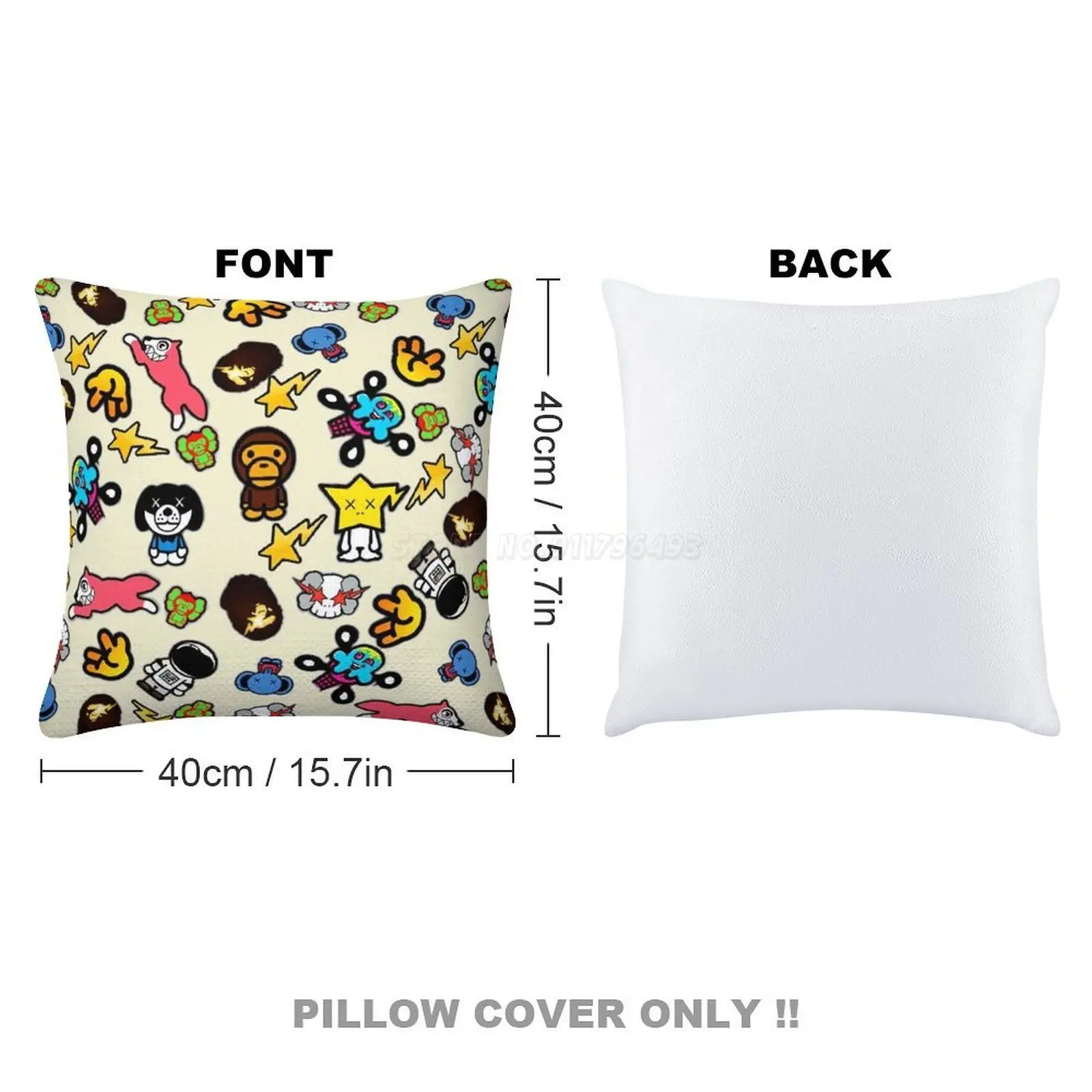 Чехол с блестками и коллажем для подушки диванной 40 см x милый модный