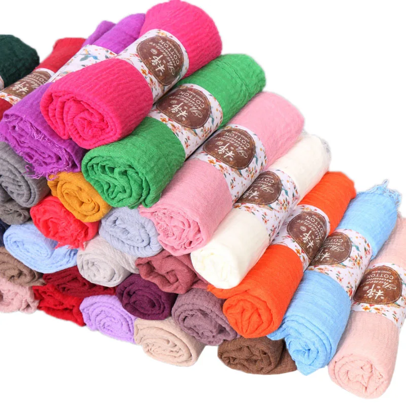 

Women Muslim Crinkle Hijab Scarf Femme Musulman Soft Cotton Headscarf Islamic Hijab Shawls And Wraps 190*100cm