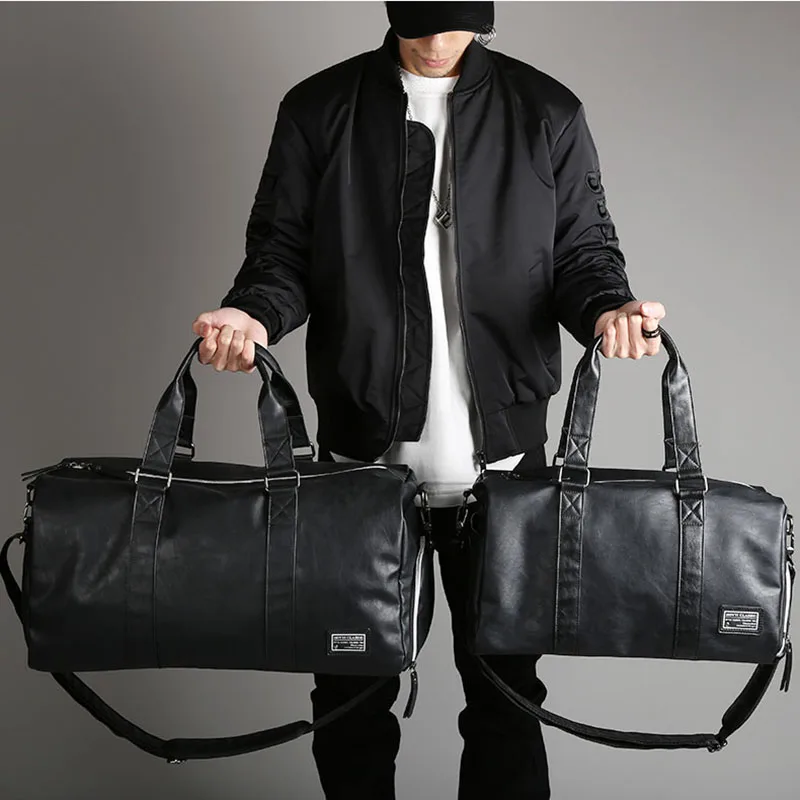 Male Leather Travel Bag Large Duffle Independent Shoes Storage Big Fitness Bags Handbag Luggage Shoulder Black B143 | Багаж и сумки