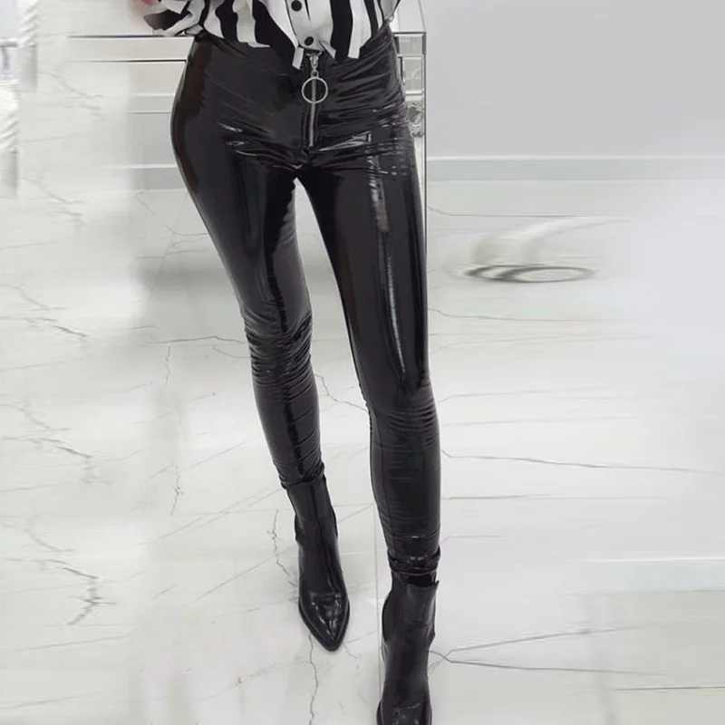 Зимние теплые женские модные бархатные брюки из искусственной кожи сексуальные