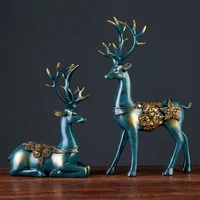 european style 2 pcs resin deer figurine statue home living room decor crafts sculpture creative gifts modern desktop ornament