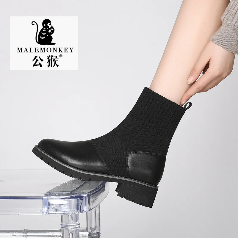 Женские осенние ботинки 2019 дизайнерские Вязаные Черные ботильоны женская