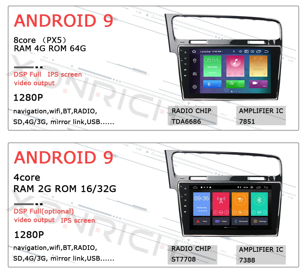 Автомагнитола Xonrich ips 1Din Android 9 автомобильный мультимедийный плеер для Volkswagen VW Golf 7 Стерео gps навигационный головное устройство DSP 4G ram