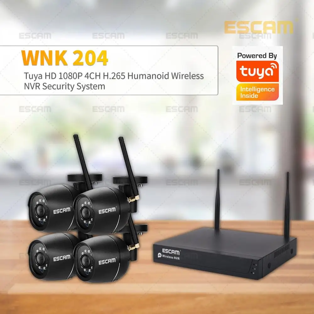 ESCAM WNK204 4CH 1080P беспроводной Wi Fi комплект NVR Поддержка Tuya AI датчик движения 2MP IP