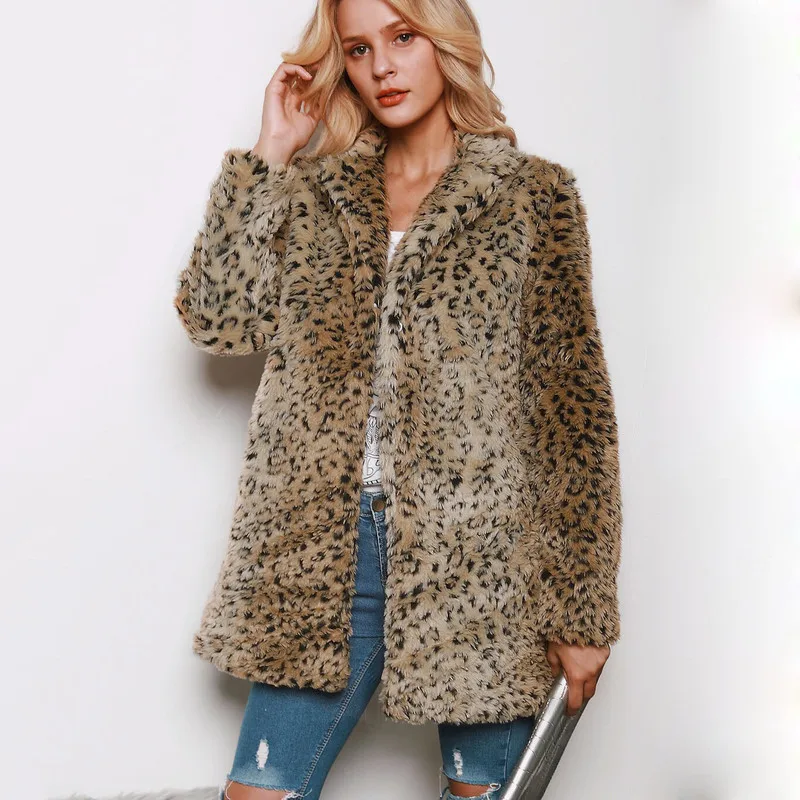 Женская пушистая куртка большого размера длинный костюм с воротником пальто из