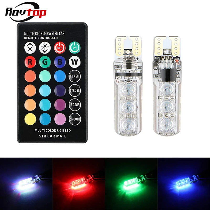 T10 W5W RGB светодиодный Габаритные фонари для автомобиля SMD RGB T10 светодиодный 194 168 лампы дистанционного Управление Светодиодный светильник освещение для чтения в машине Z2