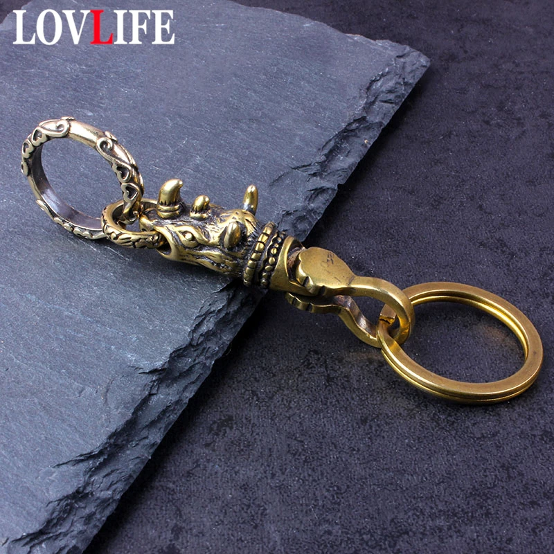 Ретро Брелок с подвеской латунная пряжка со стразами брелок для мотоцикла кольцо