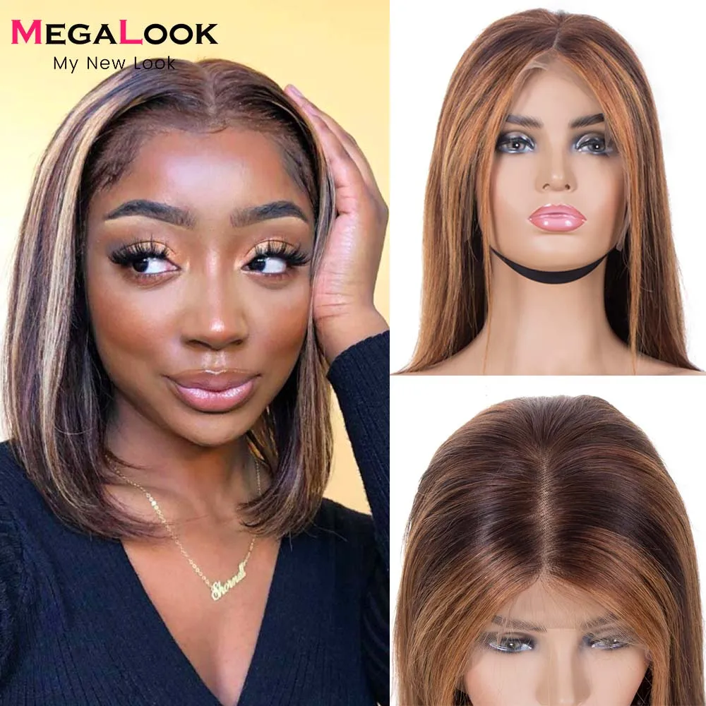 

Highlight Wig Brown Colored Human Hair Wig Short Wigs For Women 4x4 Closure Wig Brazilian Straight Highlight Wig Human Hair Wigs