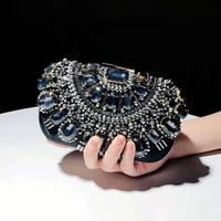 embroidery vintage style diamonds small day clutch with acrylic black color wedding bridal handbags holder