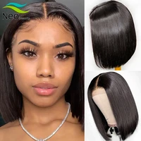 short bob human hair wigs for black women preplucked and bleached knots lace wig brazilian bone straight hair 44 closure wig