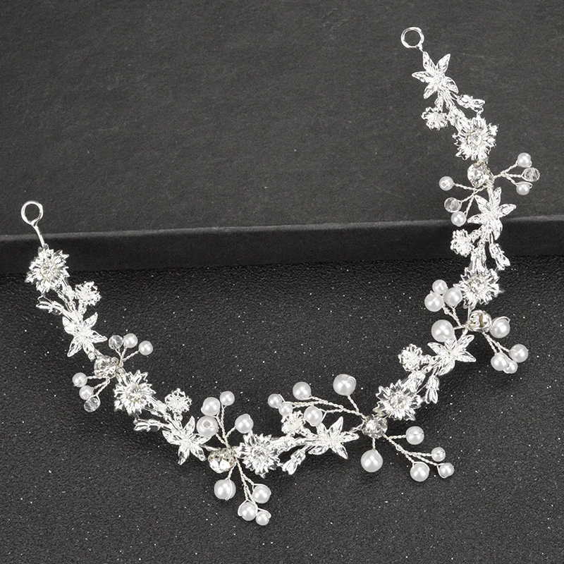 Женский обруч для волос с жемчугом Серебристый цветами и свадебный аксессуар 2019 |