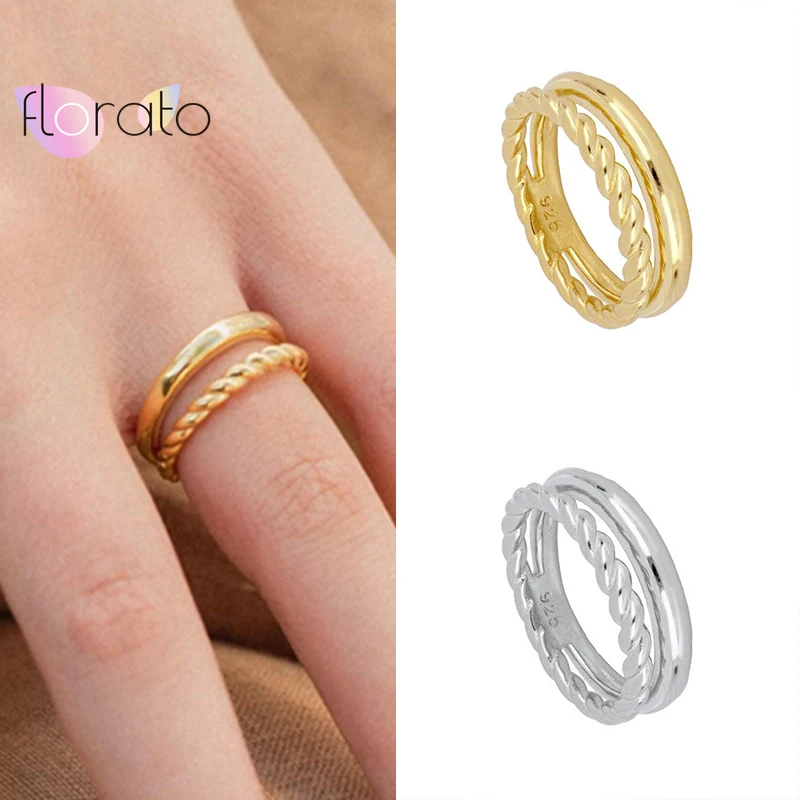 

Simple Design Double Ring Hollow Out Geometry Irregular Distortion Multilayer Twist Metal Ring for Women Girls Party Jewelry