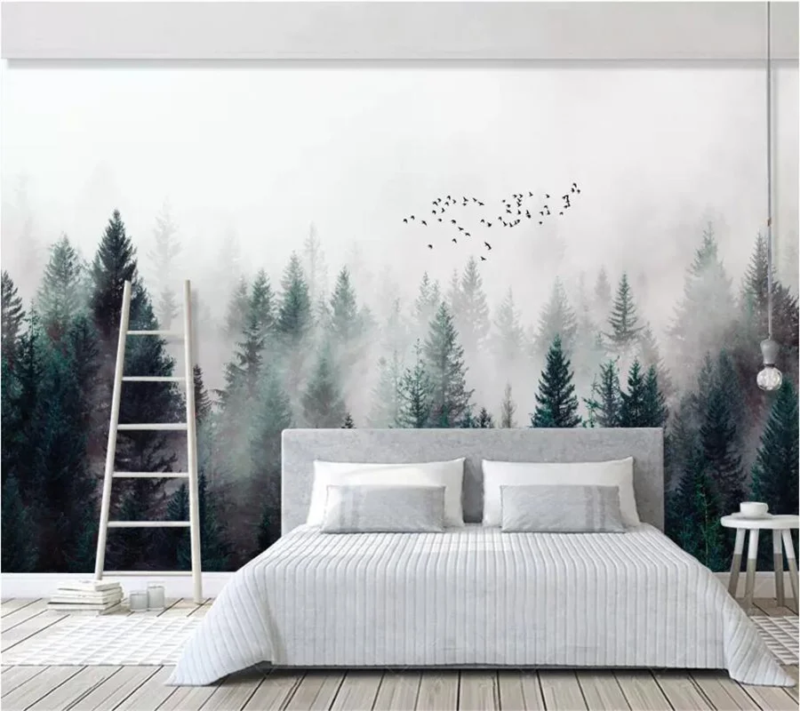 

3d papel parede personalizado foto mural moderno nevoeiro floresta nuvem fundo de