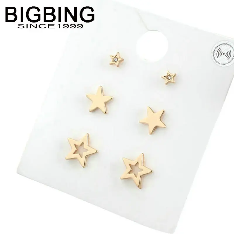 Серьги гвоздики женские золотистые/серебристые 3 пары|Серьги-гвоздики| |